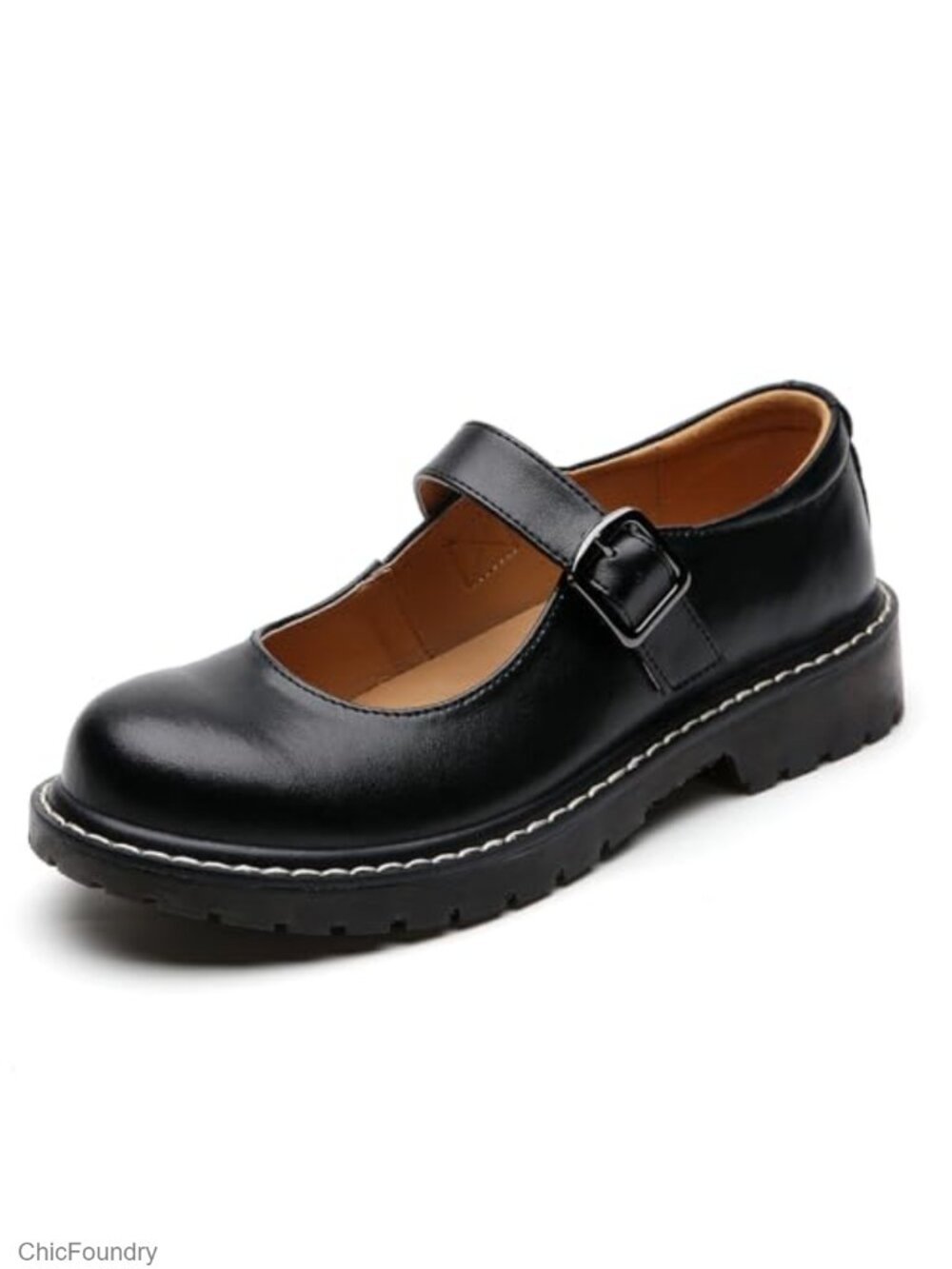 Women's Mary Jane Shoes Leather Oxford Flats Ankle Buckle Strap Non-Slip